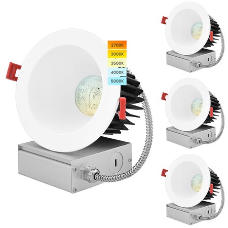 Luxrite 4 Inch Regressed LED Recessed Downlights 5 CCT Selectable 2700K-5000K 18W 1500LM Dimmable 4-Pack LR24930-4PK